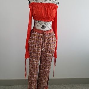 Aztec print wide leg pants